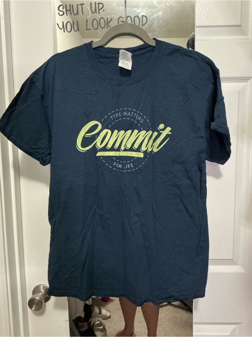 Gildan Navy Short-Sleeve Tee with Lime Green Commit Script